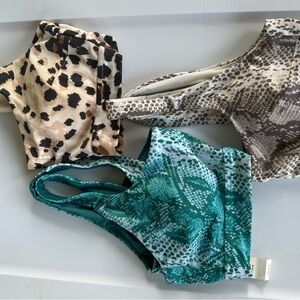 aerie Bikini Tops in Teal, Beige, and Brown Animal Prints